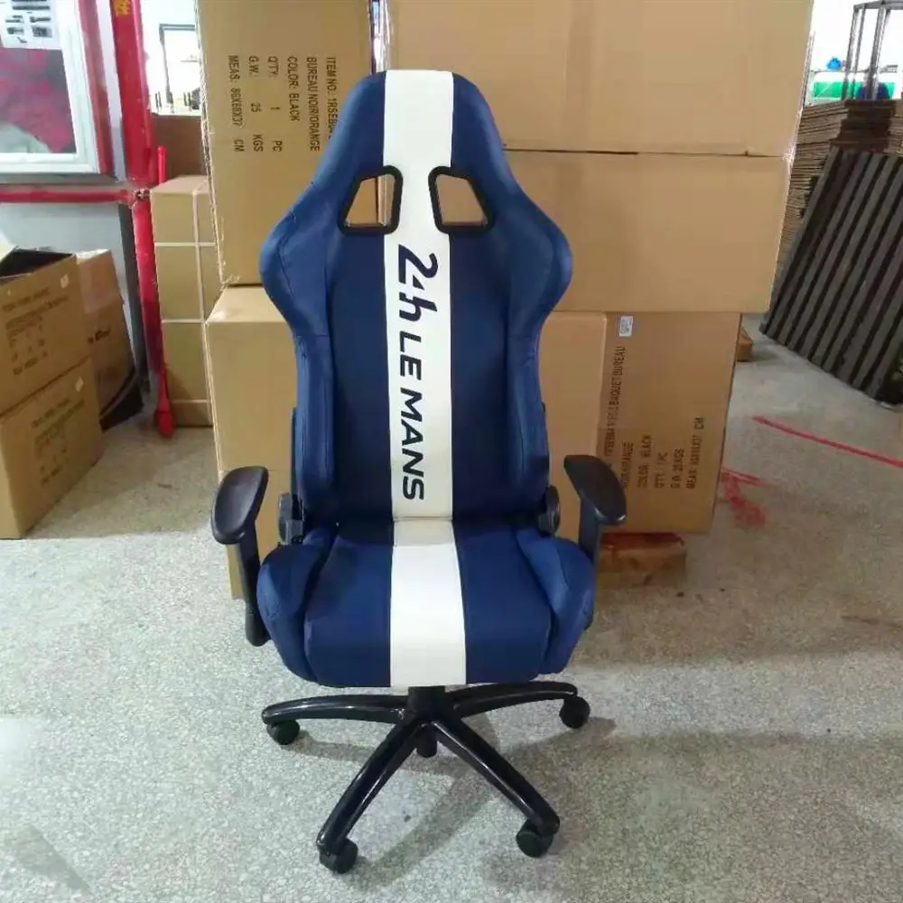 Executive Racing Back Reclining Gaming Chair Blue And White PVC Leather Office Computer Seats With Arm Rest JBR2017