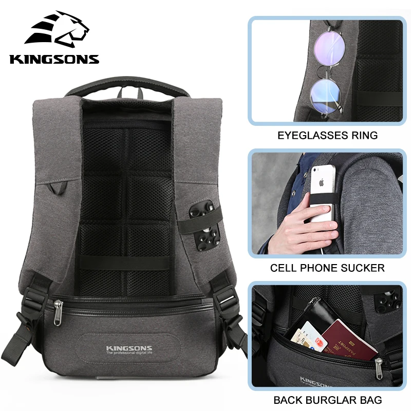 Kingsons hot selling wholesale waterproof antitheft laptop backpack men anti theft laptop bag with usb charger port
