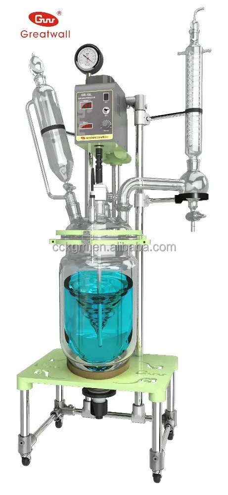 Высокого боросиликатного 10L куртка стеклянный выстроились реактор сделано в китае