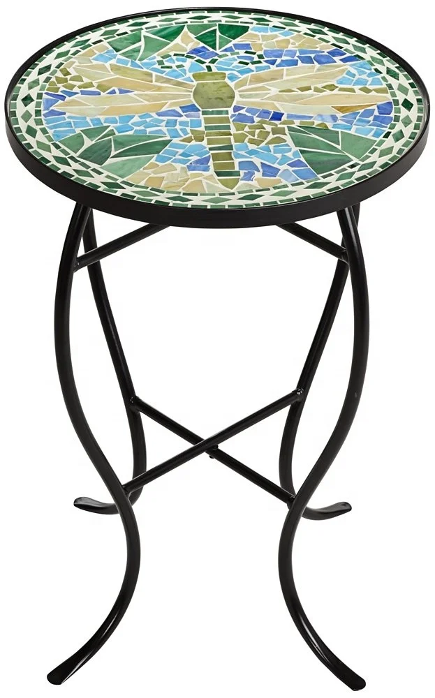 Dragonfly Mosaic Black Iron Outdoor Accent Table