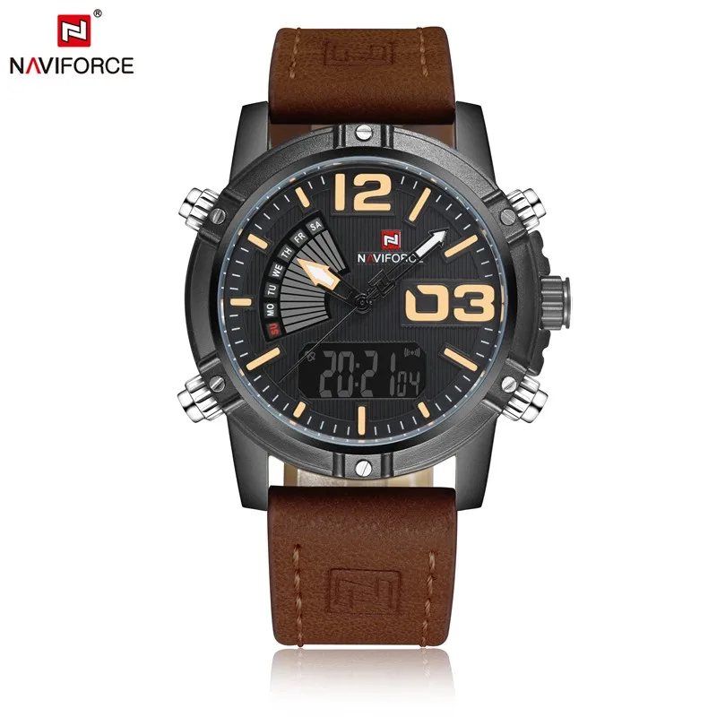Men sport watches NAVIFORCE 9095 dual display watch for men digital analog Electronic quartz watches 30M waterproof red clock