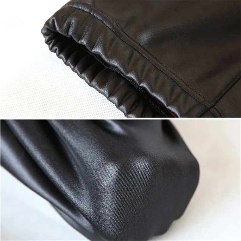 Зимние женские эластичные облегающие леггинсы из искусственной кожи плюс бархатные плотные теплые обтягивающие черные кожаные леггинсы