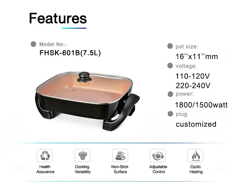 16*11 Inches Non-stick Electric Frying Pan Square Electric Skillet