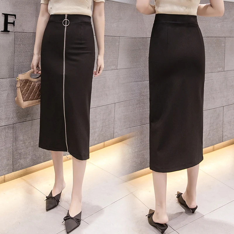 
2020 Plus Size Zipper Up Maxi Skirts Women Fashion Pencil Skirts Office Wear 