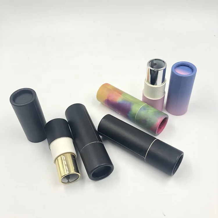 Environmental protection black empty kraft paper lipstick tube /kraft lipgloss container / round lip balm paper tube