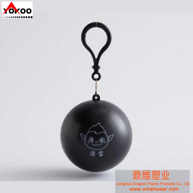disposable rain ponchos with keyring ball,  keychain ball poncho raincoat