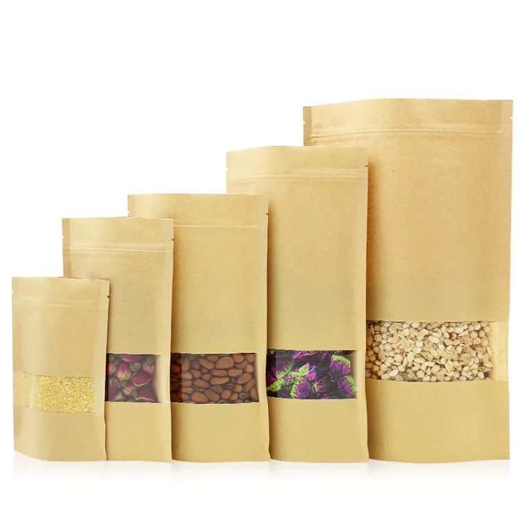 Professional Manufacturer Kraft Paper Pouch Bags With Clear Window/ Craft Paper Bag For Tea Packaging