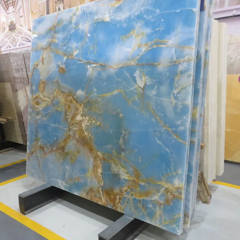 
Newstar gold vein light blue onyx marble price wall background for TV and fireplace 
