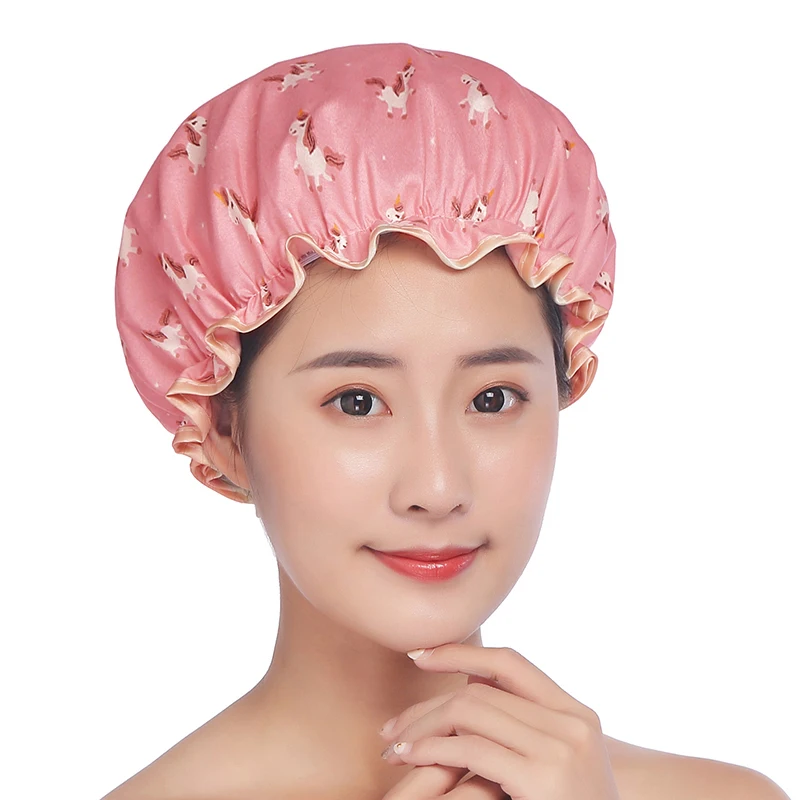 
Hot Sale Bath Hat Adult Resizable Double Layer Environmental Polyester Cotton Waterproof Shower Hat 