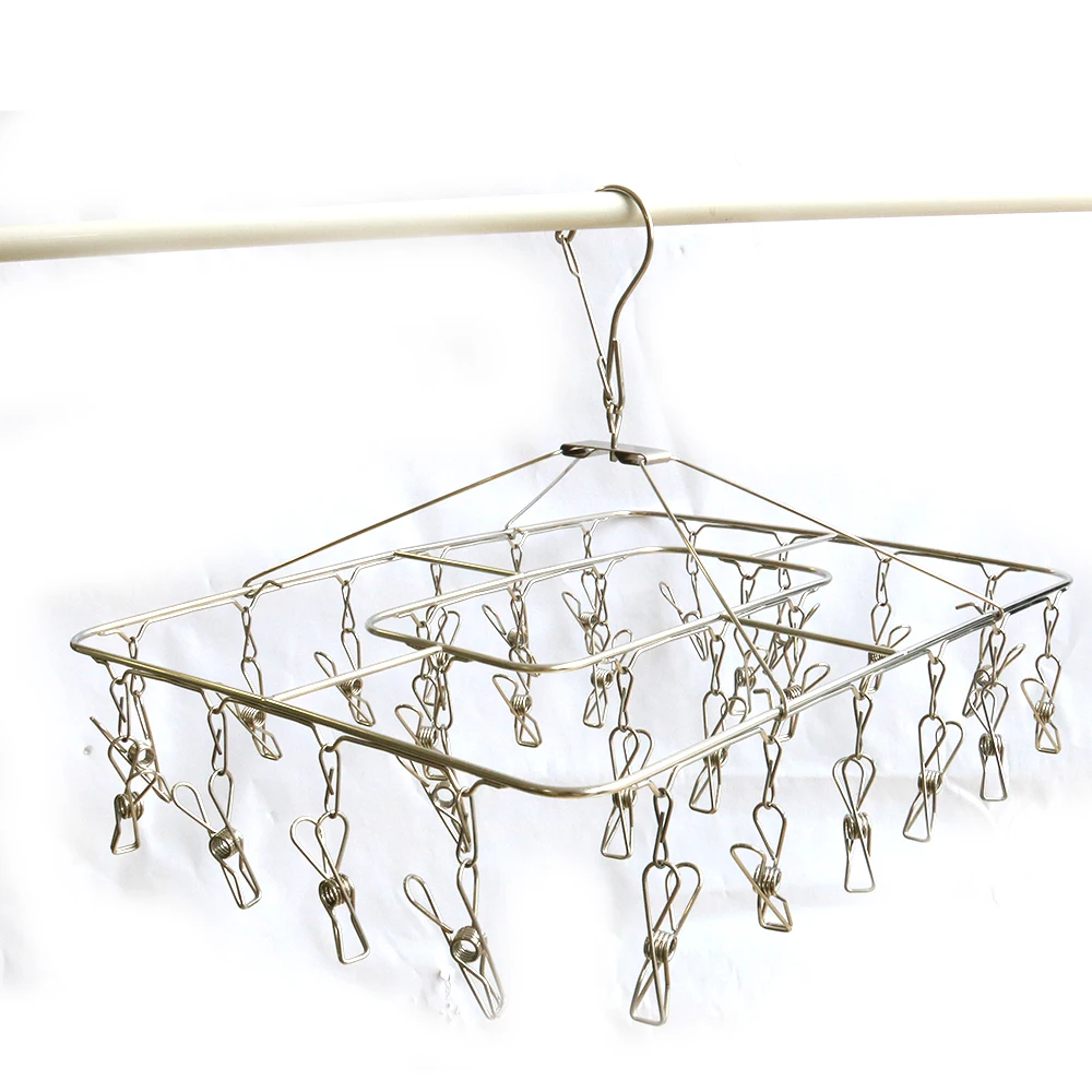 Manufacture 28 Clips Wire Metal Rotating Stainless Steel Hanging Folding Drying Clothes Hanger for Home Clothes Rack