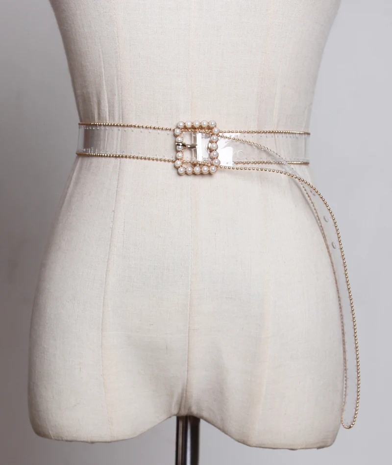 2020 New Fashion Transparent Women Belt Clear Color designer Brand Wide Waist square Lady Pants Belt with luxury pearl buckle