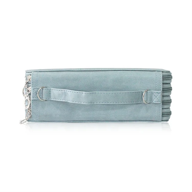 Light blue Pencil Case PU Leather Handy Pencil Wrap With Zipper Super Large Capacity Pen Bag