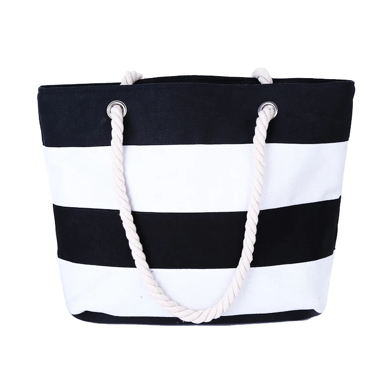 Wholesale stripe canvas beach tote bag /Duty Cotton Canvas Stripe Bag With Reliable Rope Tote Stylish