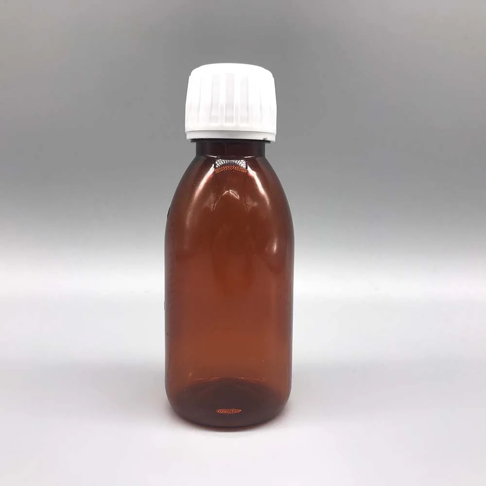 Without scale Pharmaceutical 4oz 125ML pet plastic amber brown syrup bottle with 15ml/30ml measuring cup