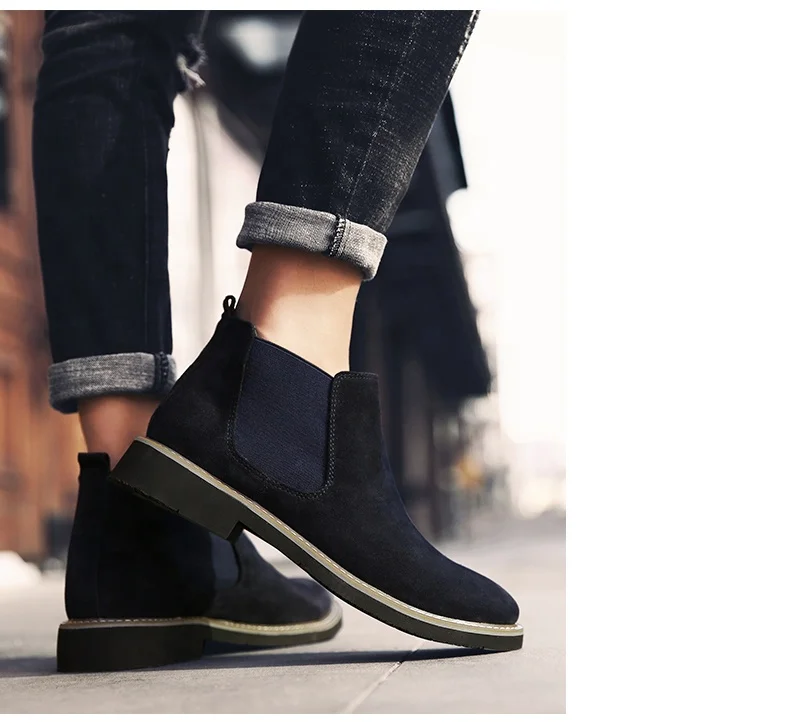 New high quality wholesale men winter boots cow suede leather anti fur boots for business affairs unisex