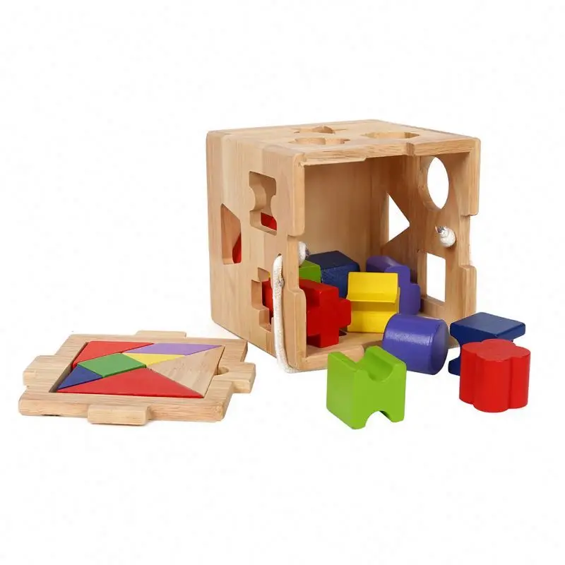 2019 wooden educational toys shape sorting cube geometry box portable tote toys
