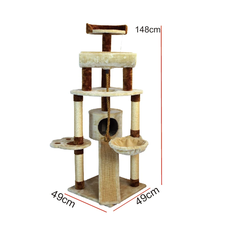 Luxury House Furniture BSCI Beige Color Cat Scratcher Tree Post With Rope And Hole