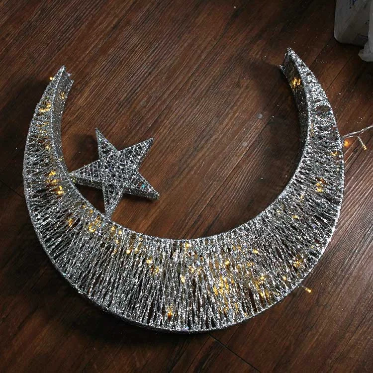 Battery Operated Warm White Gold Moon and Star Shaped Christmas Light Decoration