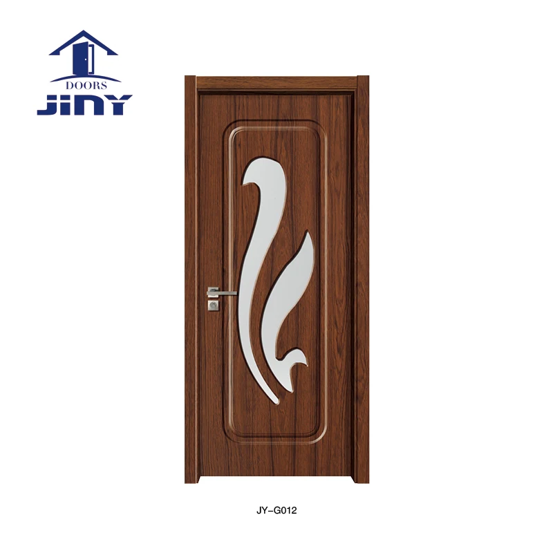 2022 JINY Waterproof Polish Panel Wood Plastic Composite Modern PVC Door Interior Doors with glass