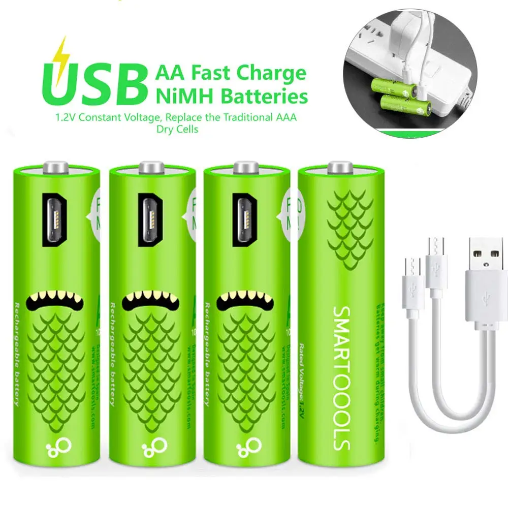 Logo Brand Customize Micro USB Port Rechargeable AA AAA Batteries 1.2V 1.5V 2/4/6/10 Pack Reusable Ni-Mh Battery Cheap Cost