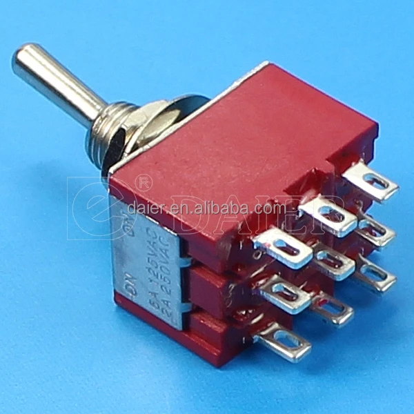 MTS 6A 125V 3PDT Locking 9Pins Toggle Switch ON OFF ON