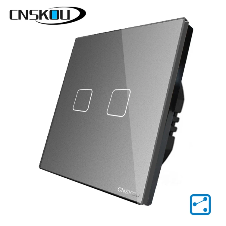 CNSKOU Tempered Crystal Glass Panel 2 Gang 2 Way Modbus Touch Sensor Switch For Led Light