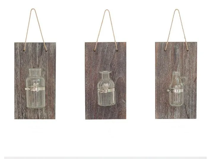 Wall mounted antique wood board flower rack for water planting