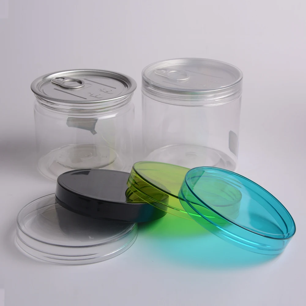 
Clear round plastic PET easy open can with clear lid for dried food 
