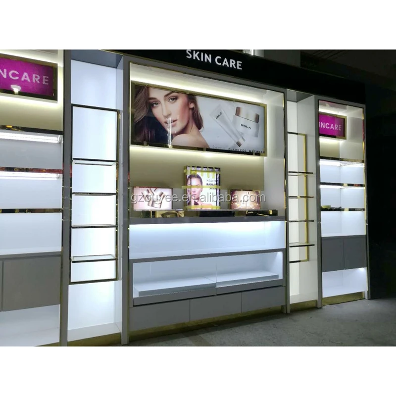 Wooden Floor Professional MAC Makeup Stand Cosmetics Display Unit