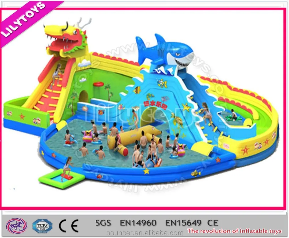 Лучшее качество платон пвх гигантские надувные водные парк развлечений с акула и дракон слайд