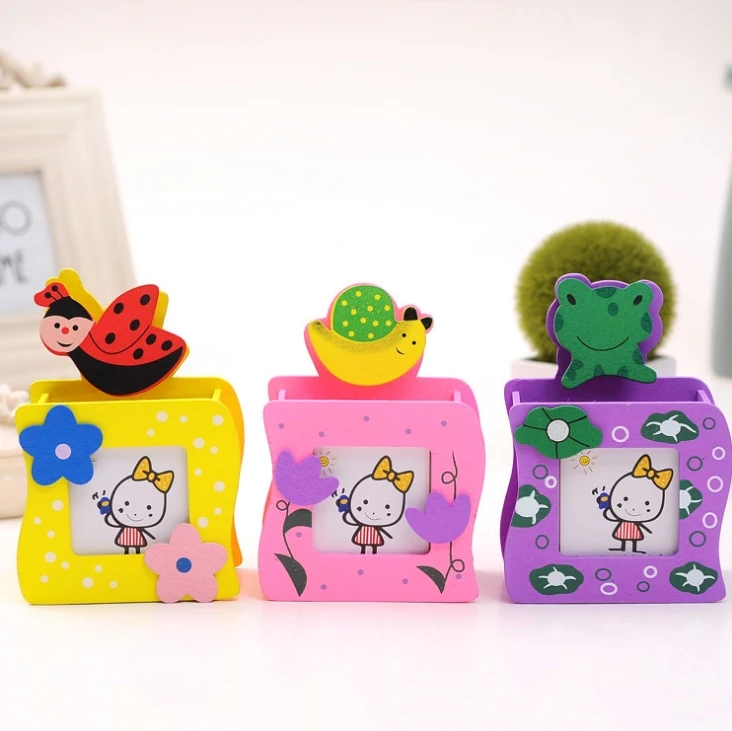 Creative stationery photo folder animal photo frame pen holder wooden cartoon pen holder