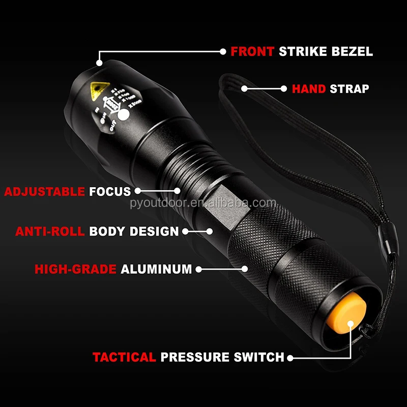 High quality self-defense T6 led bulb 1000lm handheld adjustable waterproof IPX5  rechargeable tactical led flashlight