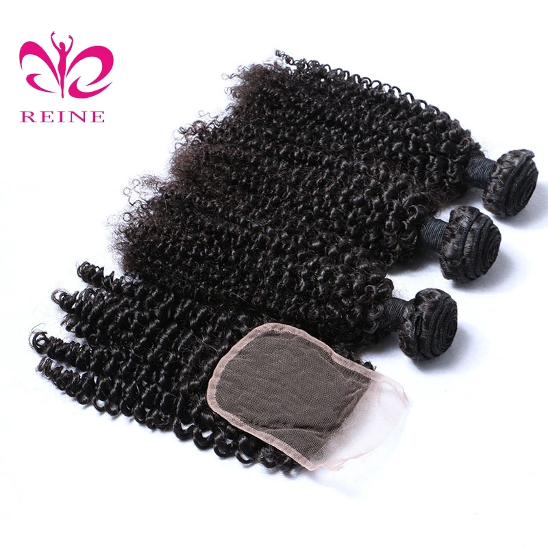 REINE Grade 9a peruvian virgin hair with closure , wholesale virgin peruvian kinky curl , high grade natural hair extensions