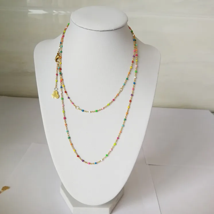 Wholesale Women Gold Epoxy Stainless Steel Multi Color Enamel Long Necklace Jewelry