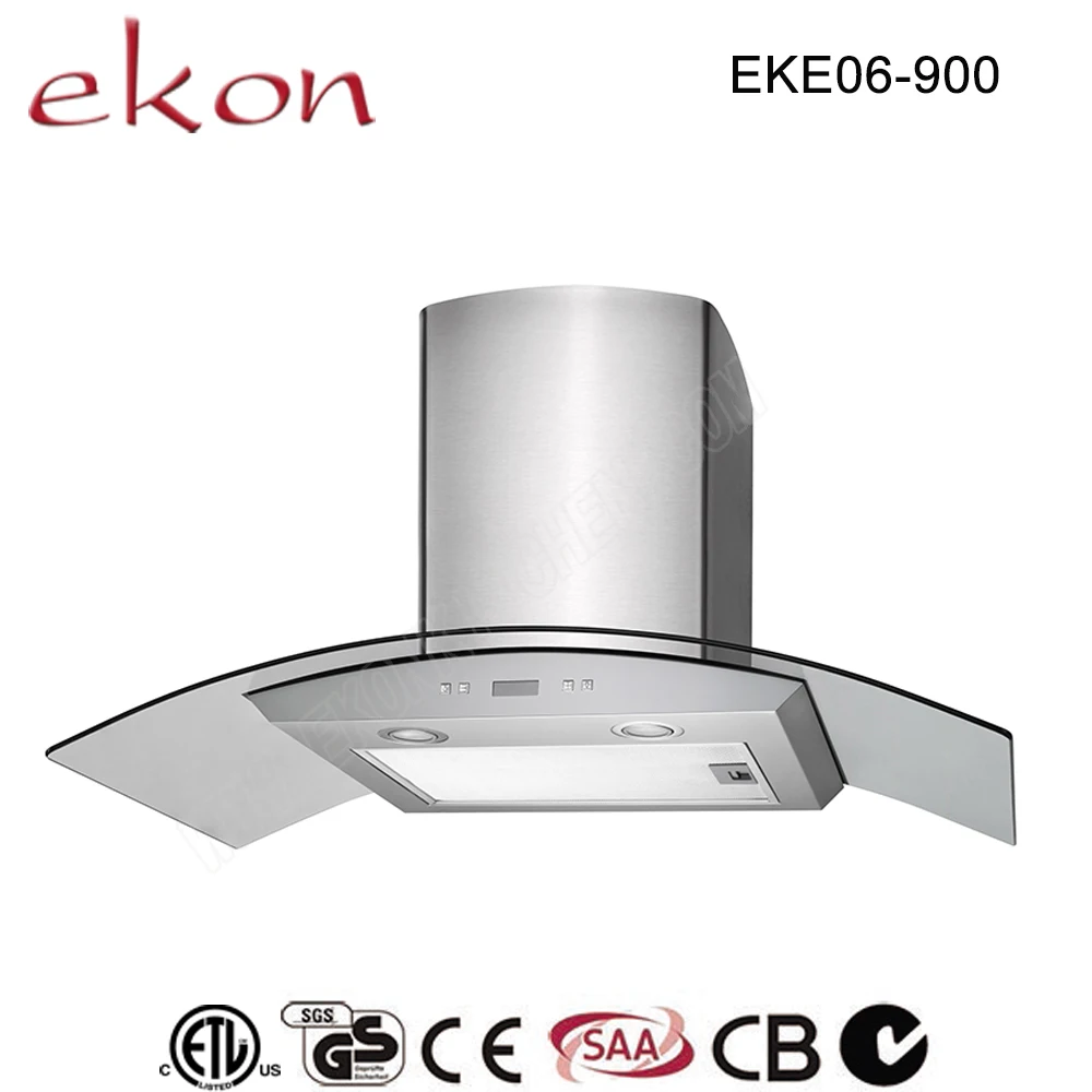
hot sale 900mm round tempered glass energy saving commercial inox wall mounted kitchen range hoods grease extractor 