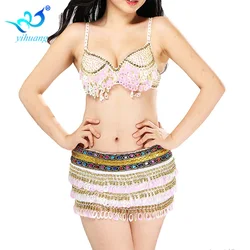 Cheap New White Women Bra Top Belt & Hip Scarf Set Tribal Professional Gold Arab/Egyptian/Turkish Sexy Belly Dance Costume