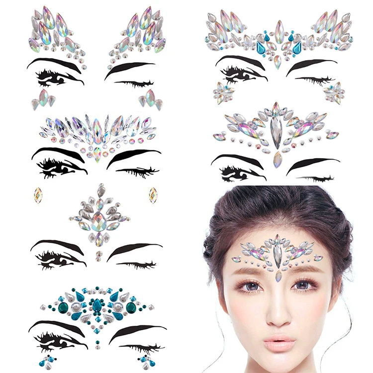 Wholesale self-adhesive jewels crystals rhinestone temporary tattoo face jewelry sticker