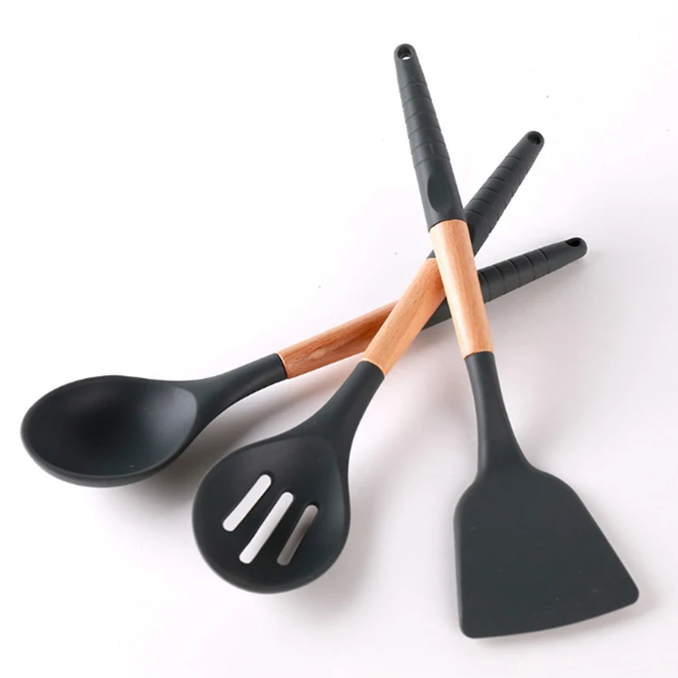 Термостойкая деревянная силиконовая кухонная утварь инструменты для приготовления пищи набор из 8 шт.
