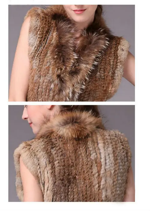 CX-G-B-74A Knitted Rabbit & Raccoon Natural Fur Vest