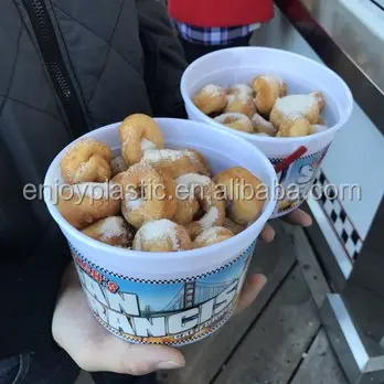 Custom logo impress Reusable 48 oz. Food packing Plastic Mini Donut Bucket with Handle for Sushi Dessert Coffee Ice Cream Salad