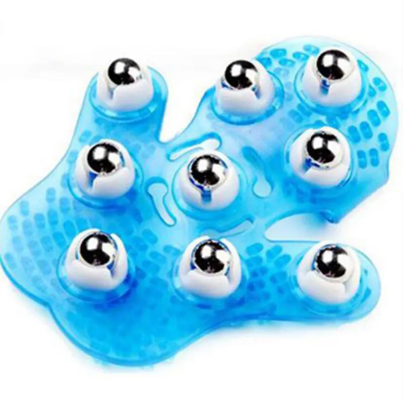 Hand Shaped Silicon Gel Body Massager with 9 Rotating Beads Massage Gloves for Blood Circulation