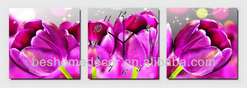 красивых тюльпаны цветочным рисунком для спальни украшения, модные часы стены