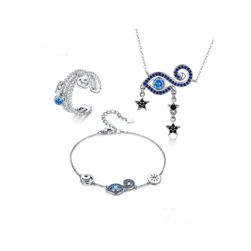 new products 2021 unique Wholesale Magic Blue eye CZ diamond 925 Sterling silver bracelet set