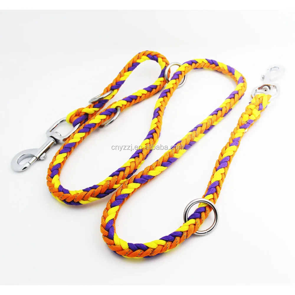 Paracord Double Ended Versatile Hands Free Dog Walking or Training Leash (6 foot adjustable, Orange/Red Reflective)