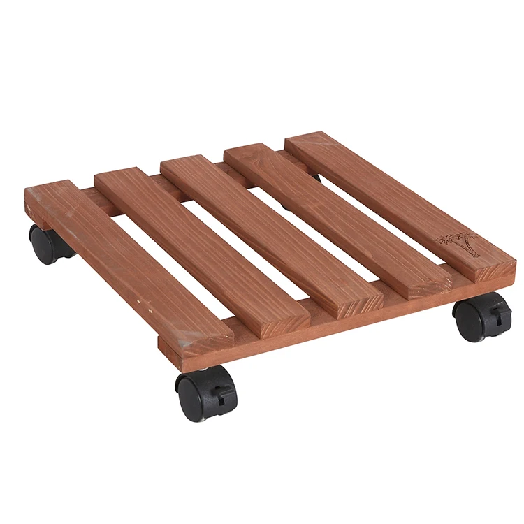 
Modern Outdoor Indoor Garden Wooden Potting Bench DIY Wood Plant Garden Caddy Wheel Square Wood Plant Caddy 