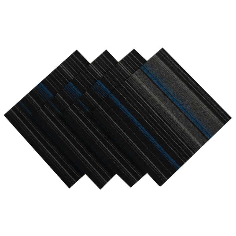 Stocks black blue 100%pp bitumen backing carpet tiles 50x50