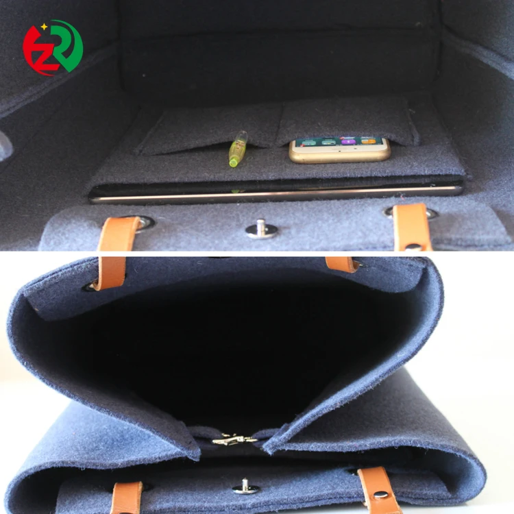 Factory wholesale cheap felt bag customized 3mm felt tote bag with PU handle