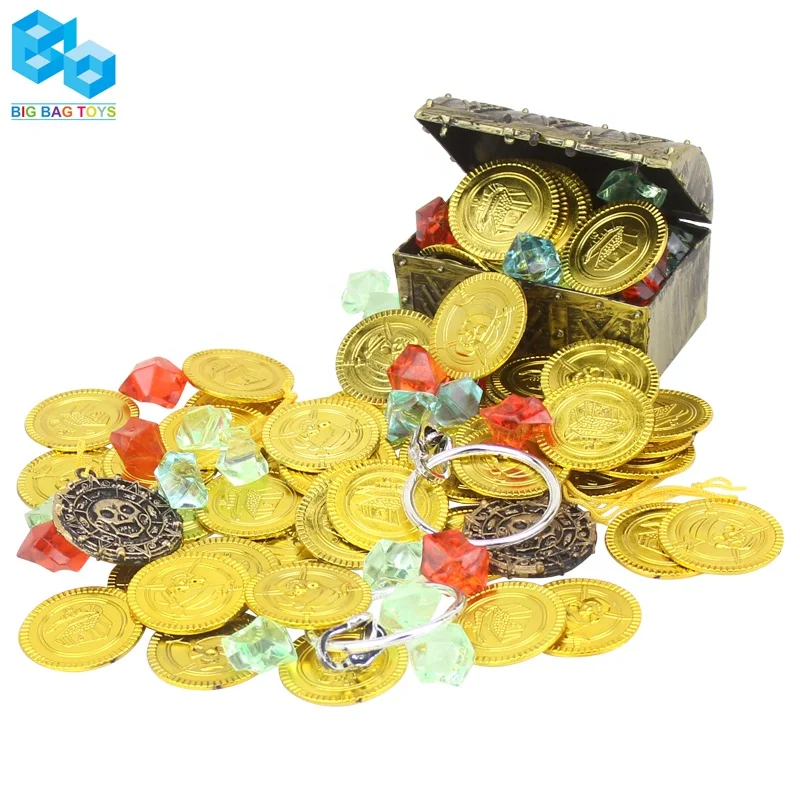60 PCS Pirate gold coins buried pirate gems jewelry play set treasure for pirate party set for children