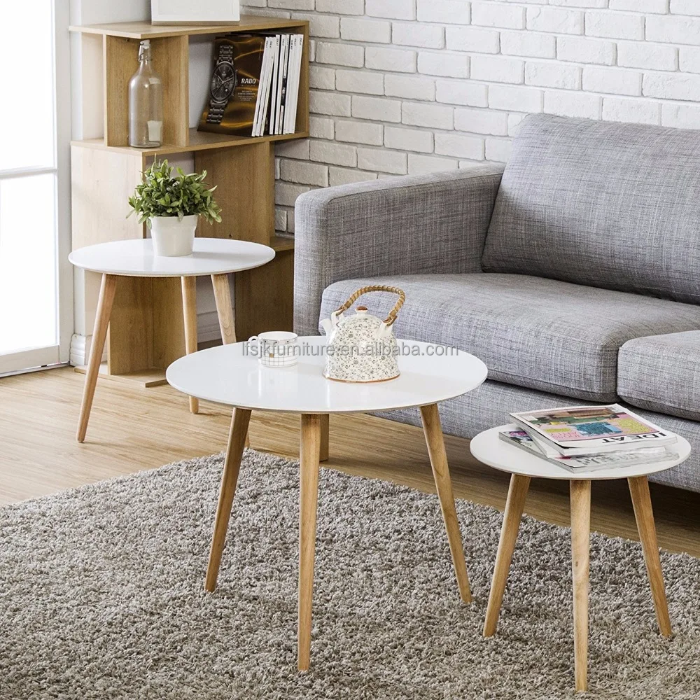 home Furniture modern coffee table MDF wooden round side table with wood legs