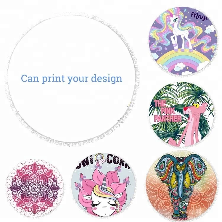 
Microfiber customized photo printed round beach towels with tassels 